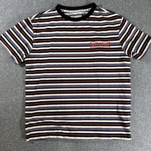 Welcome Striped T Shirt Mens Medium Purple Black Streetwear Graphic Tee‎